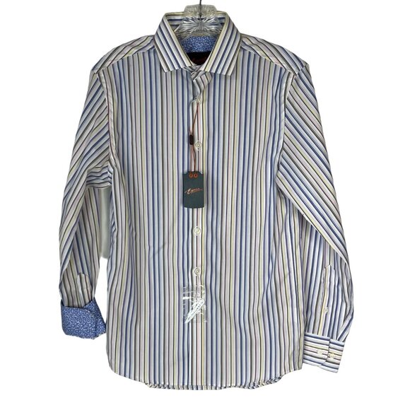 Egara Mens Warehouse Button Front Shirt LS Roll Up Striped Size Small New - Picture 1 of 13